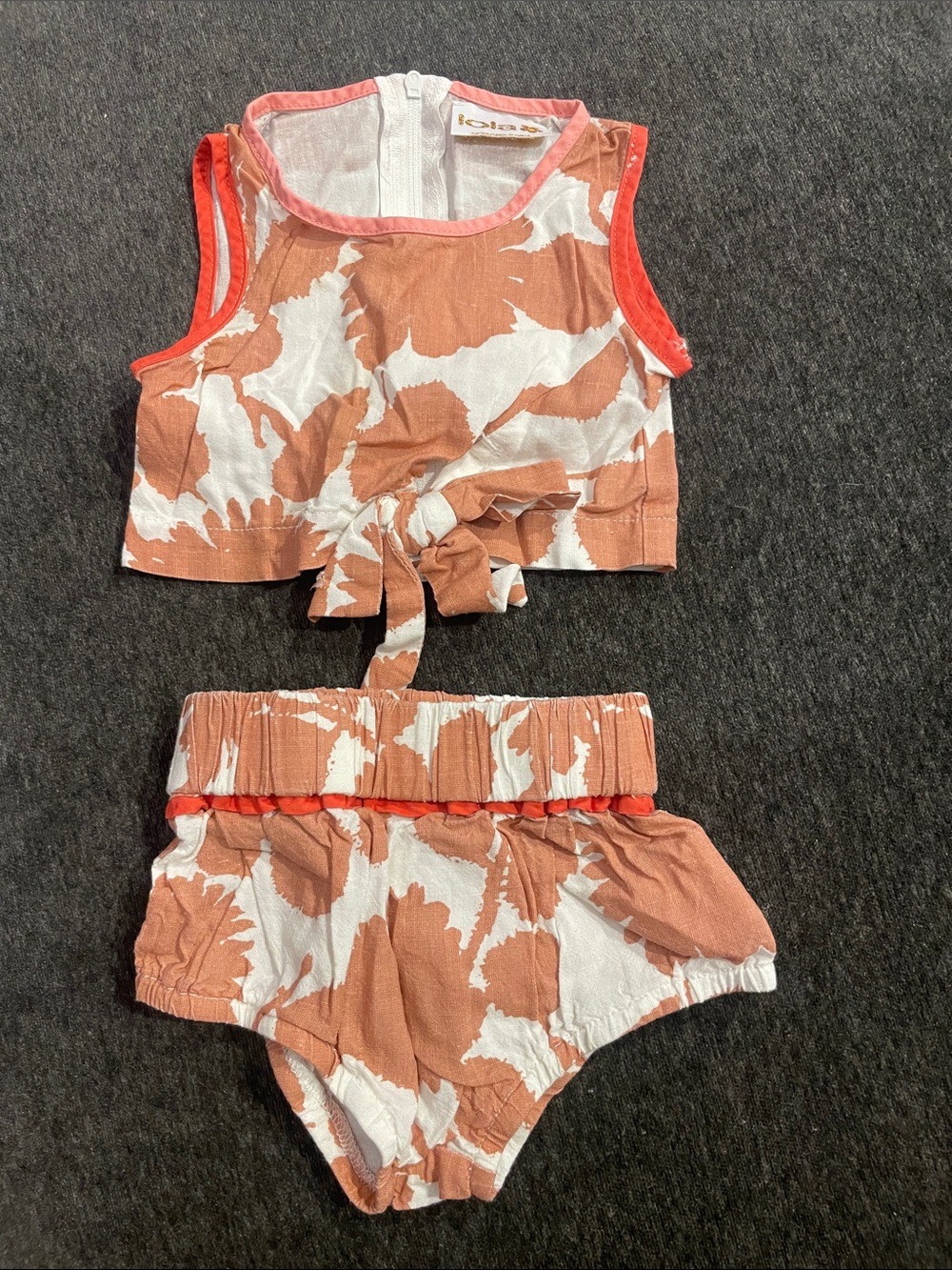 lola Peach & White Tie-Front Two-Piece Kids Set